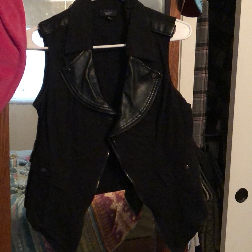 Black jean/faux leather vest